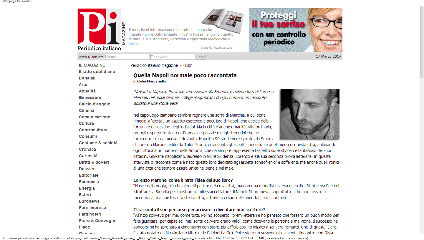 Una mia intervista su “Periodico Italiano Magazine”